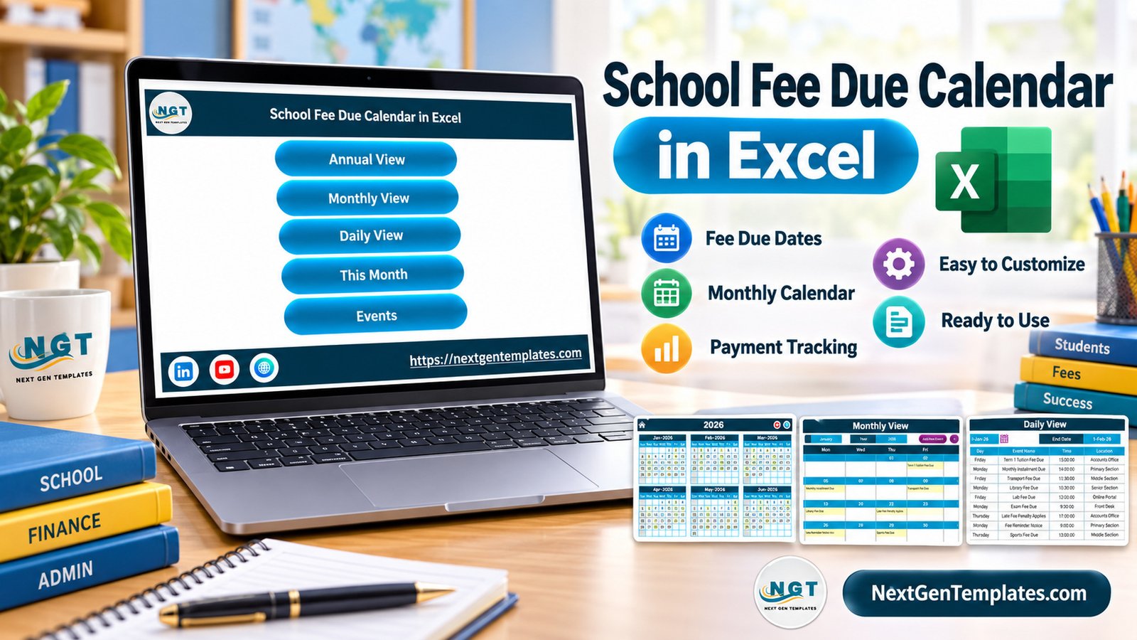 School Fee Due Calendar in Excel template preview