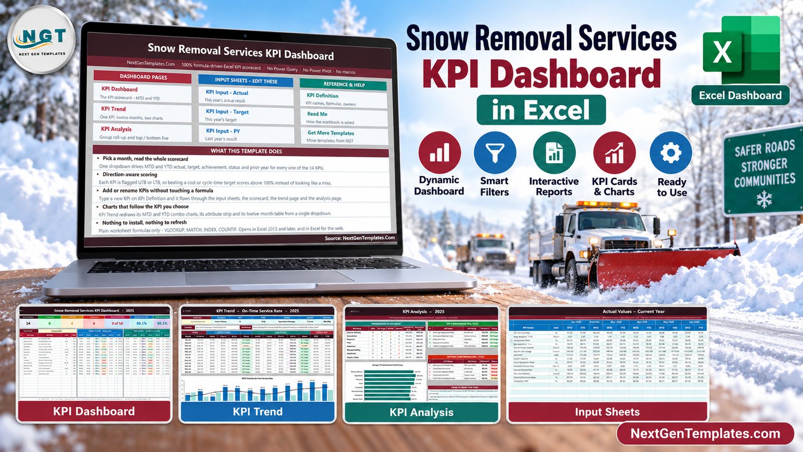 Snow Removal Services KPI Dashboard in Excel