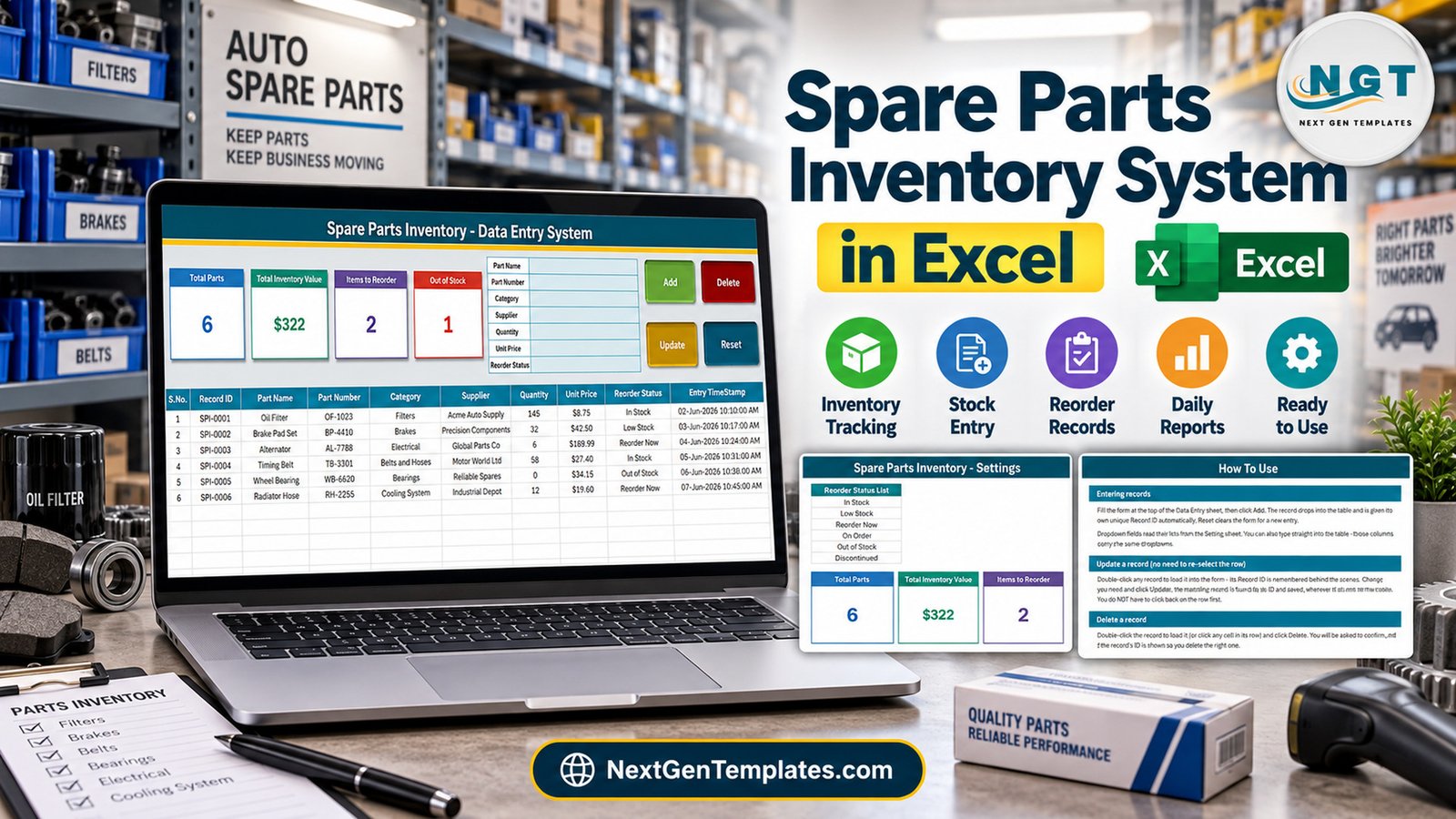 Spare Parts Inventory Data Entry System in Excel