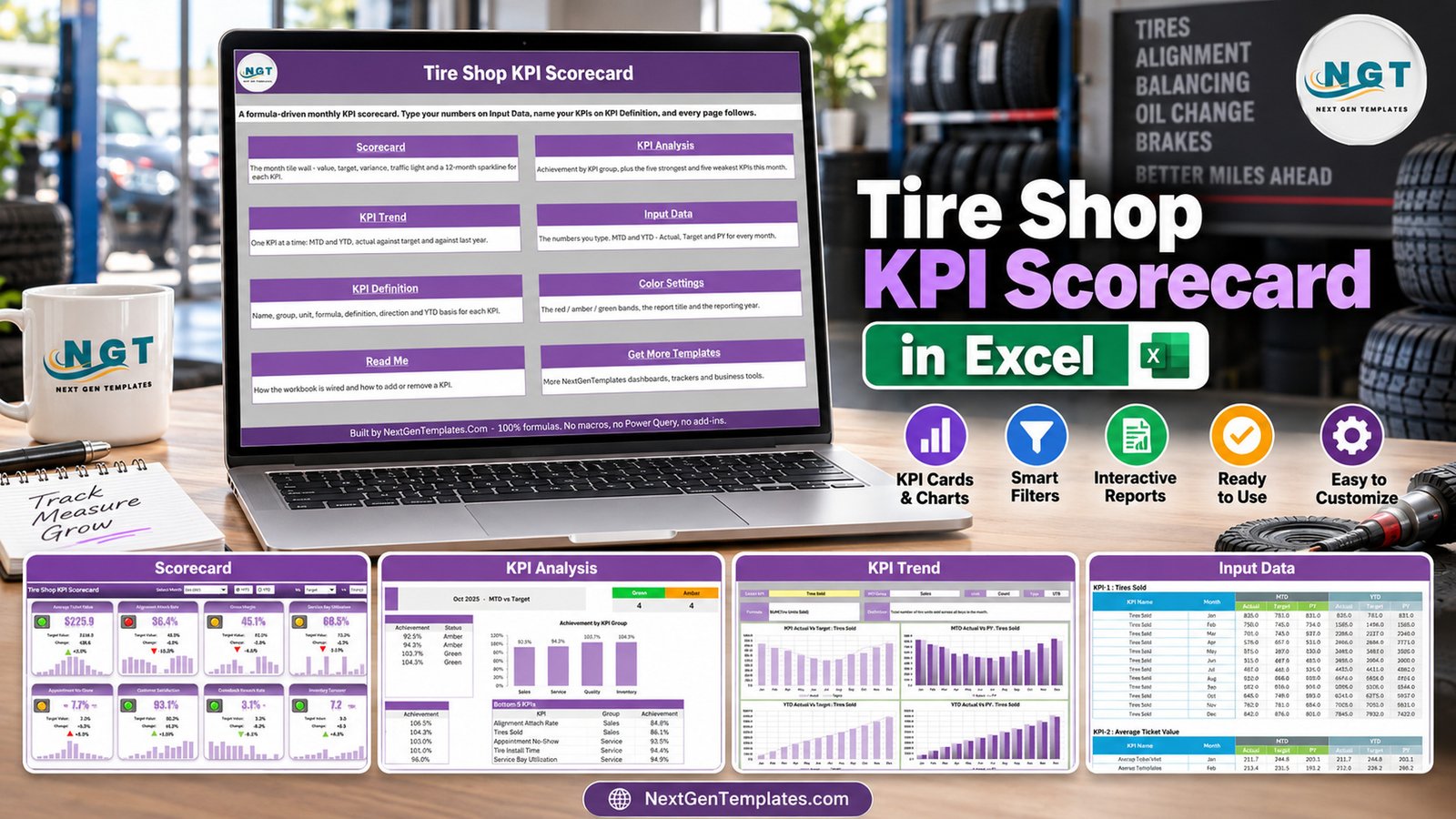 tire shop kpi scorecard in excel