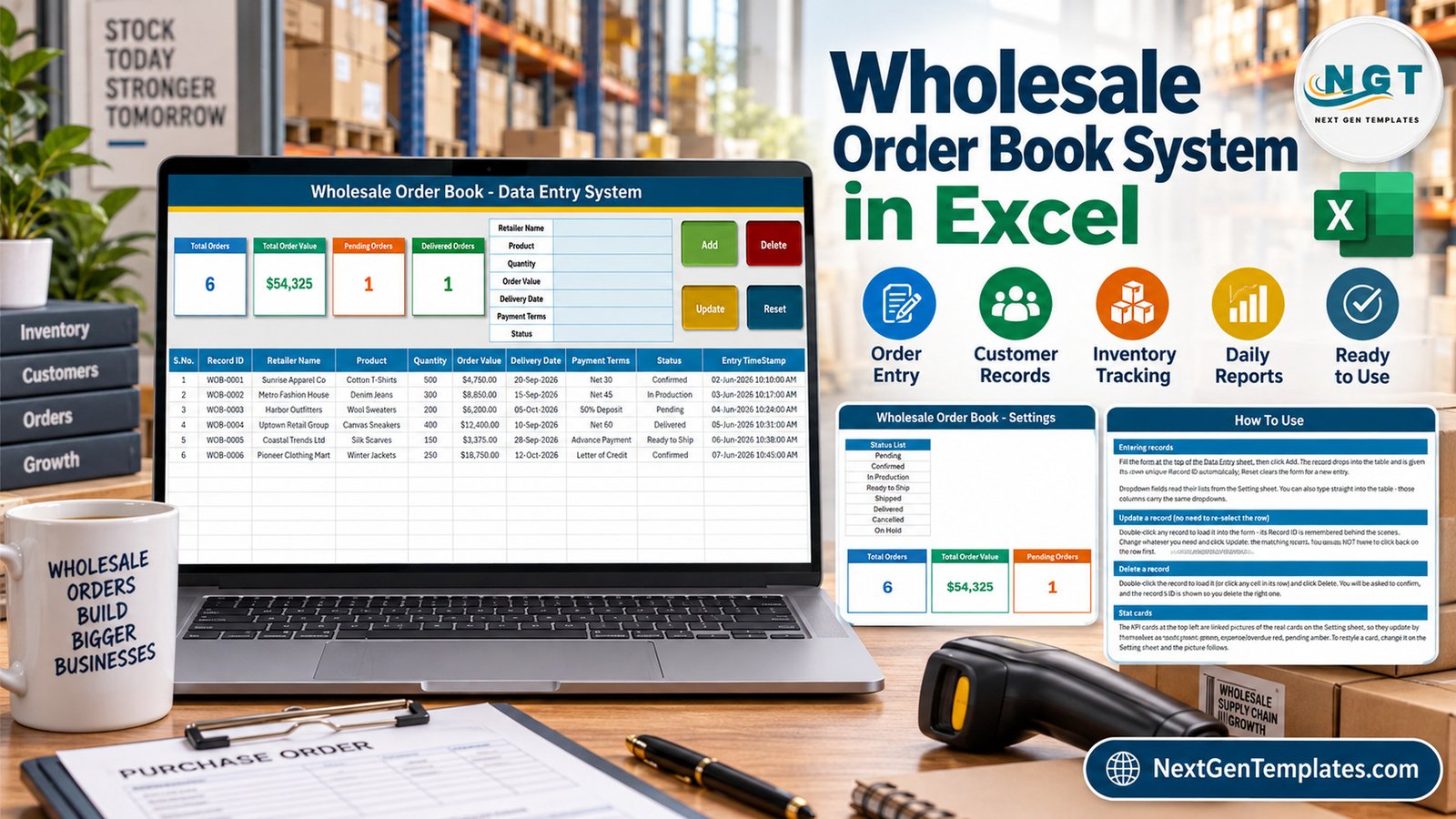 Wholesale Order Book Data Entry System in Excel