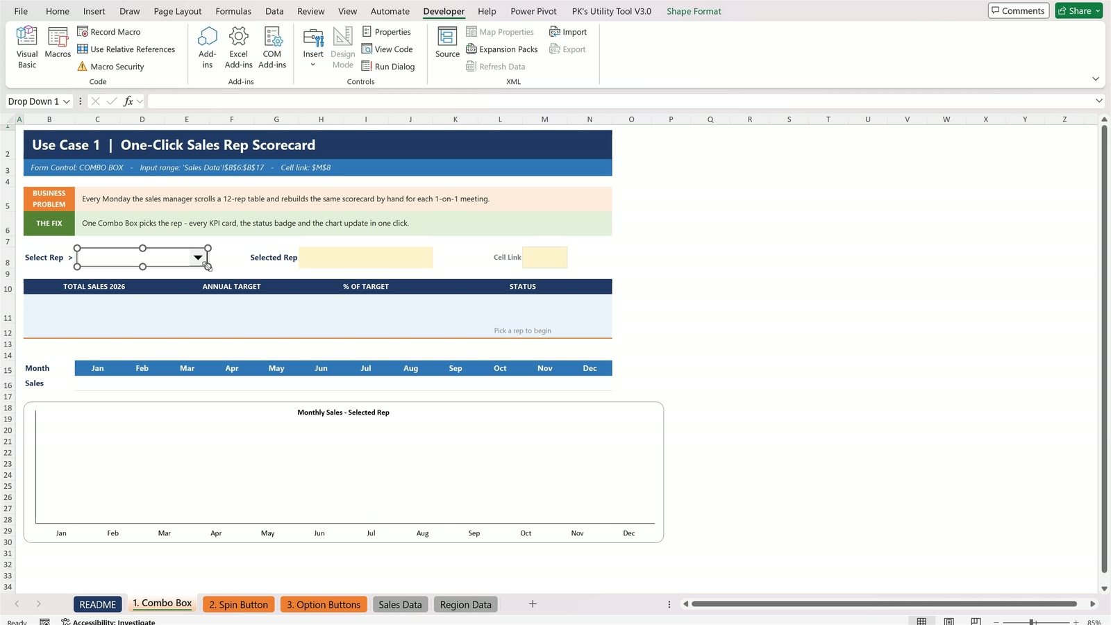 Draw a Combo Box form control in Excel