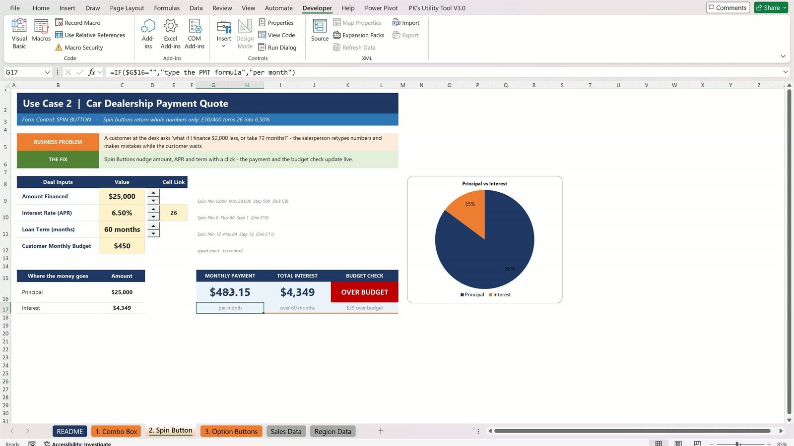 Payment quote over the customer's monthly budget