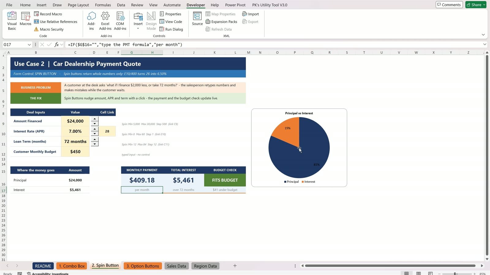 Payment quote that fits the budget after clicking the spin buttons