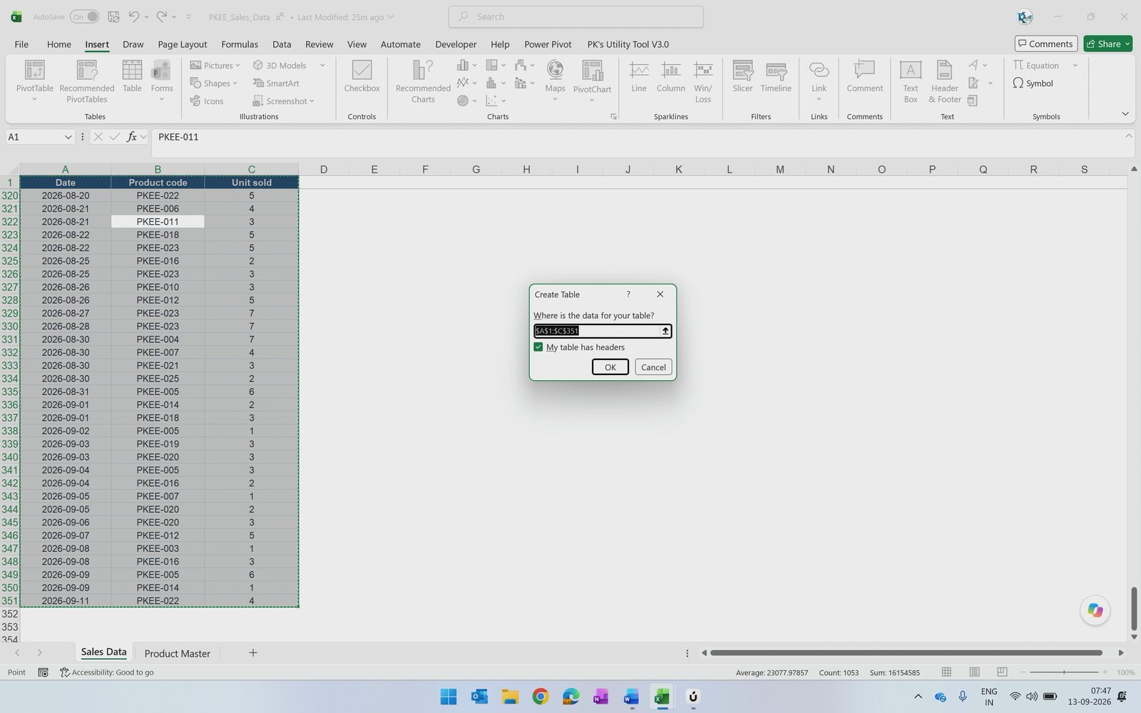 Create Table dialog in Excel before merging queries in Power Query