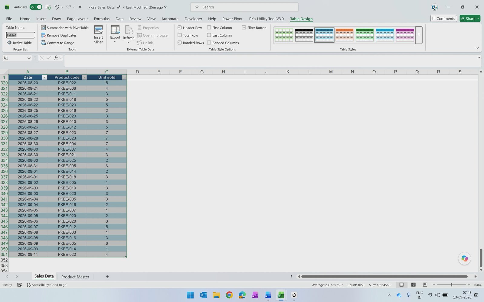 Rename the Excel table on the Table Design tab