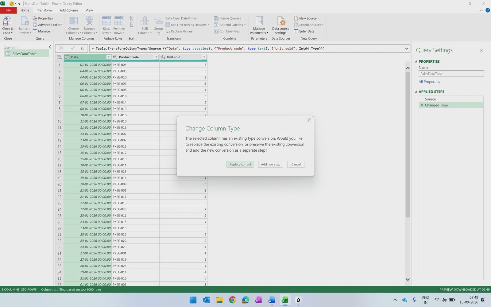 Change Column Type dialog - Replace current
