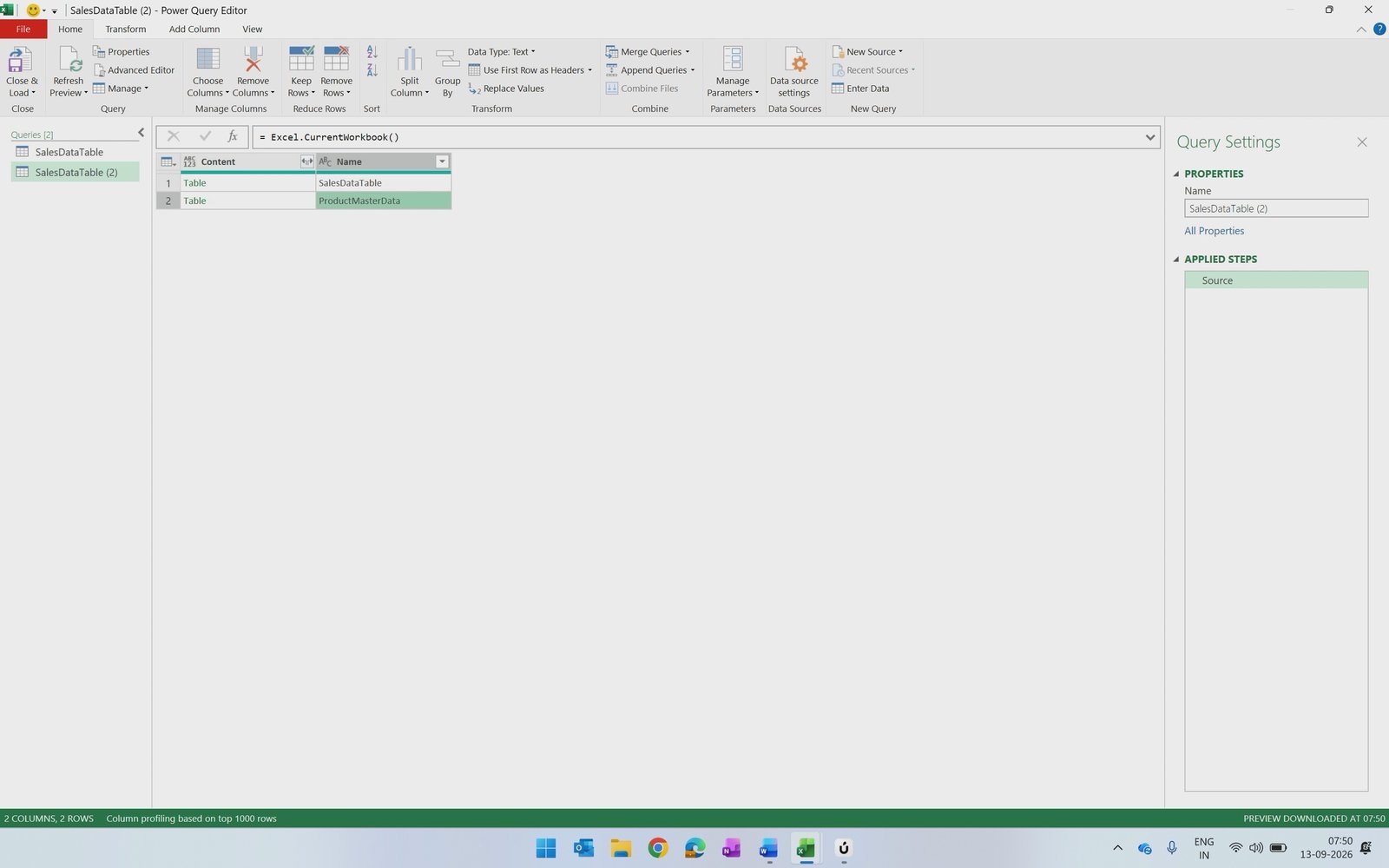 Excel.CurrentWorkbook list of tables with ProductMasterData