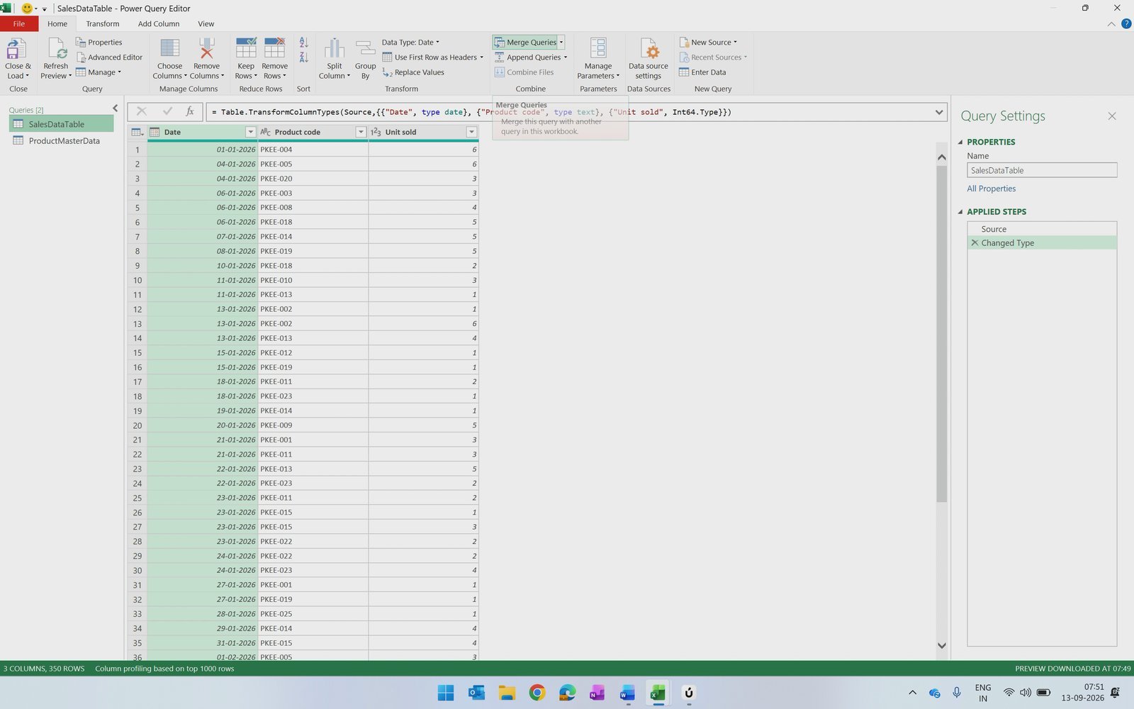 Home tab Merge Queries button in Power Query
