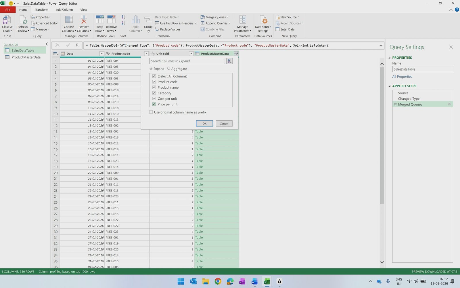 Expand merged columns panel - untick Use original column name as prefix