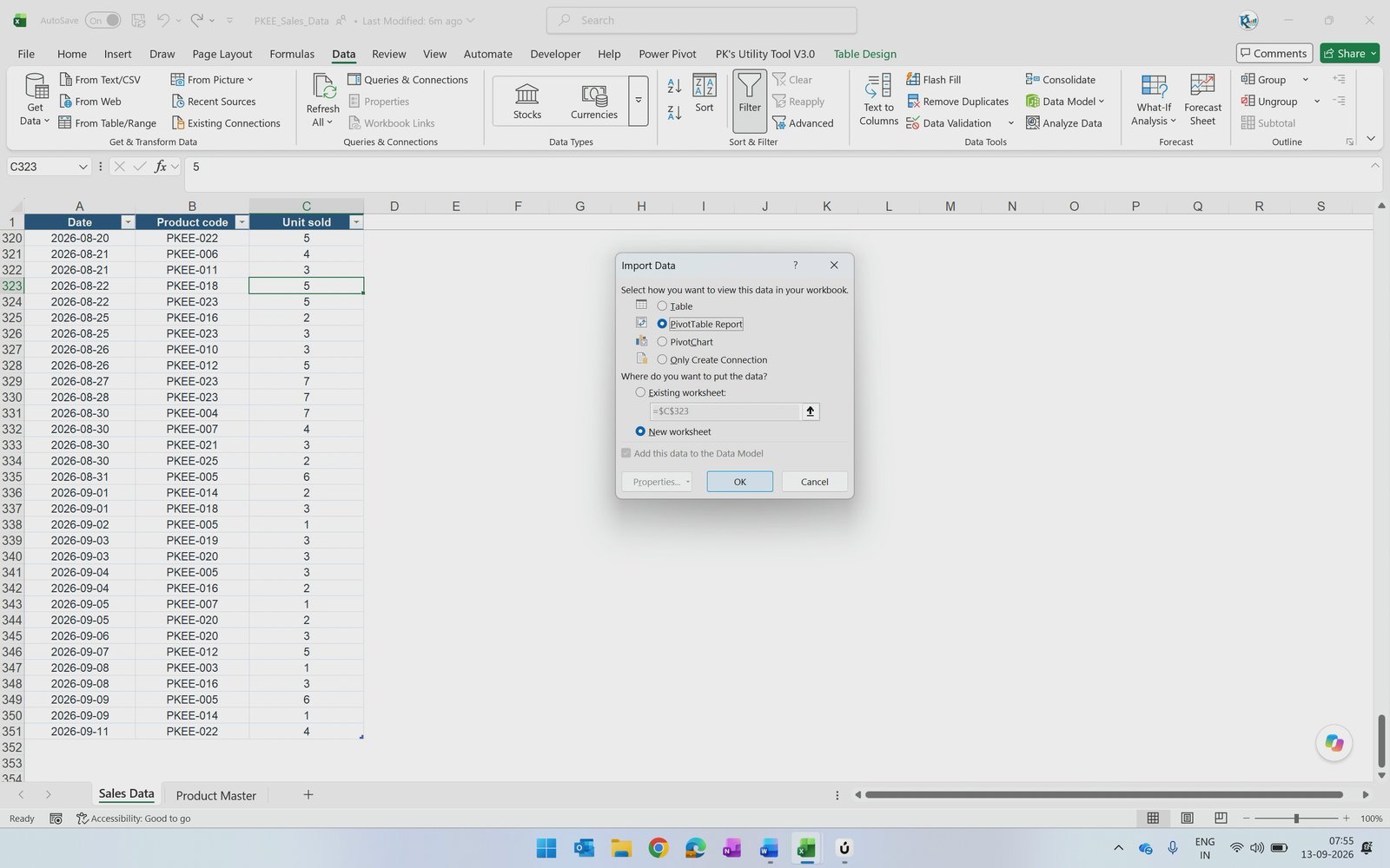 Import Data dialog - load the merged query to a PivotTable Report