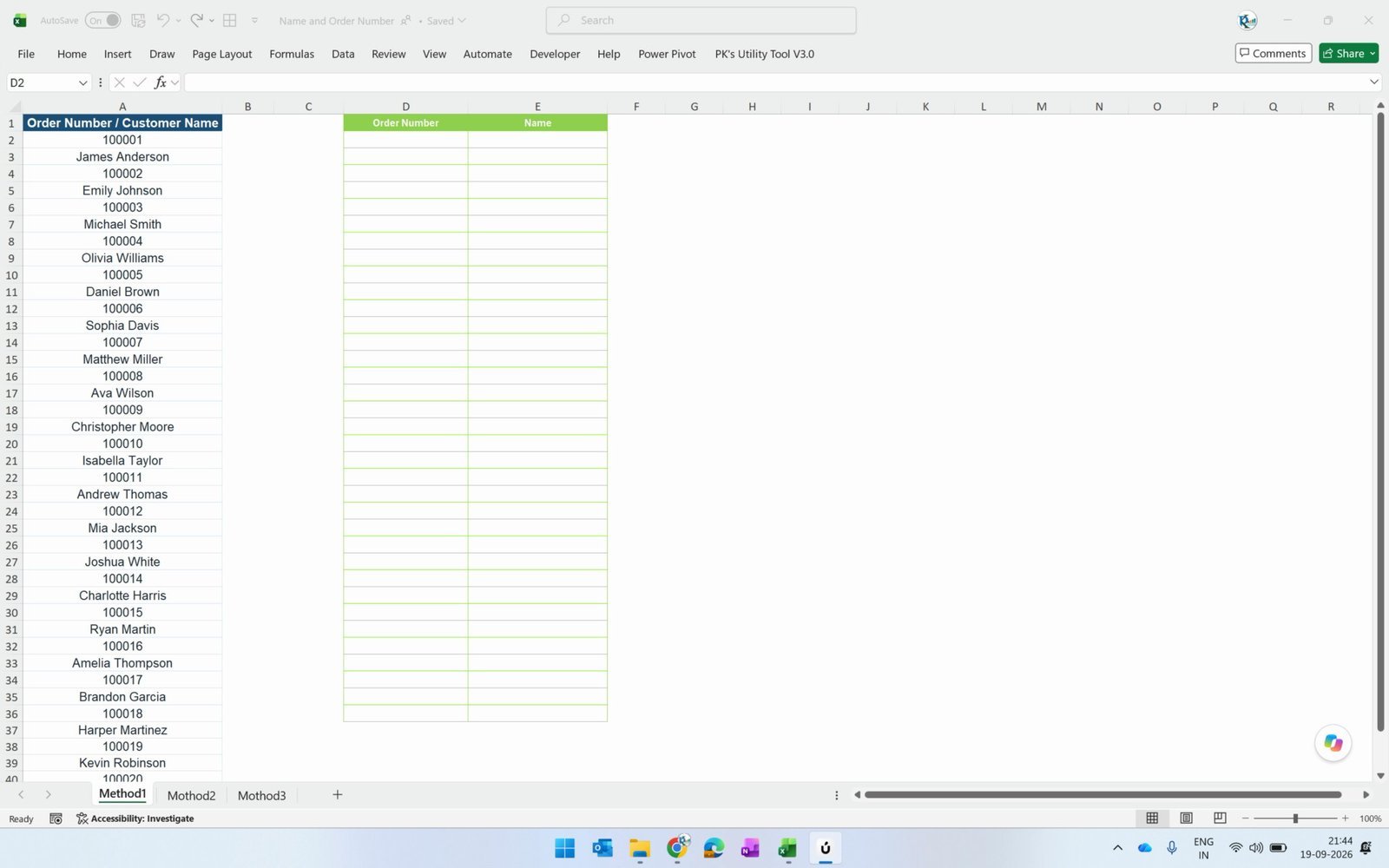 Separate number and text from an Excel column - order numbers and customer names mixed in one column