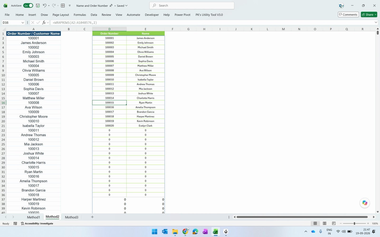 WRAPROWS showing zeros because extra empty rows were included in the range