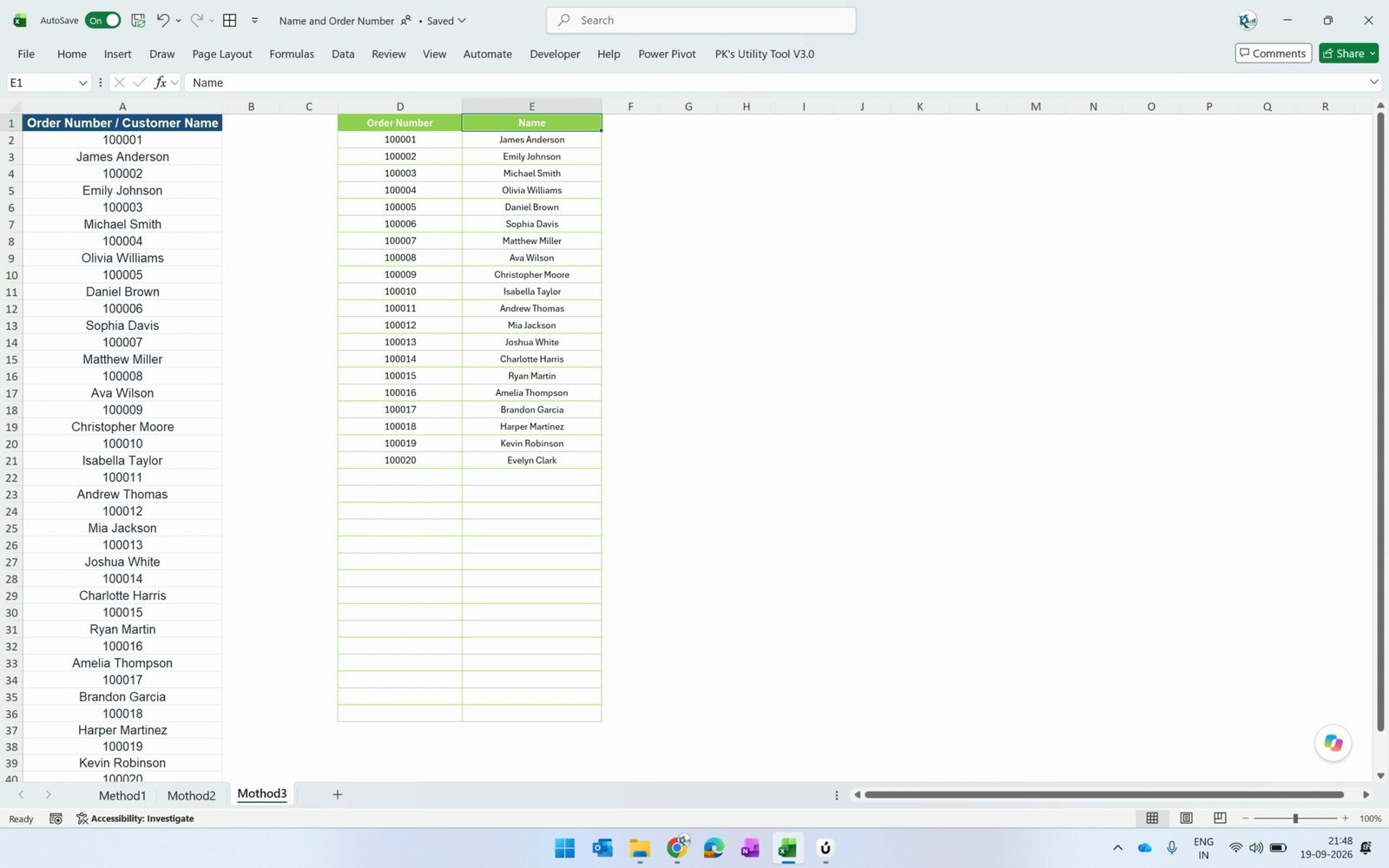 FILTER with ISTEXT extracting only the customer names from the Excel column