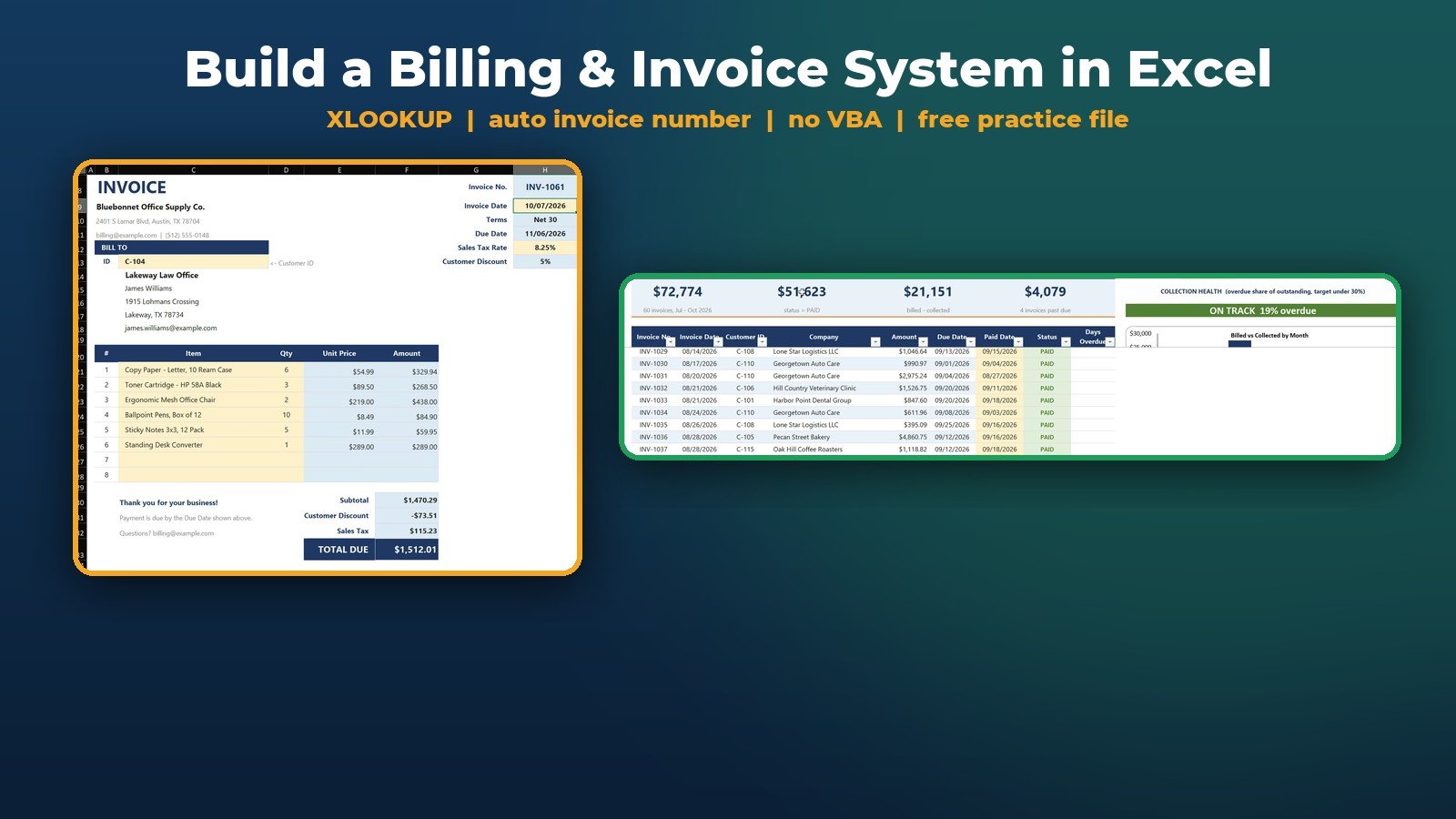 Billing and invoice system in Excel built in this tutorial