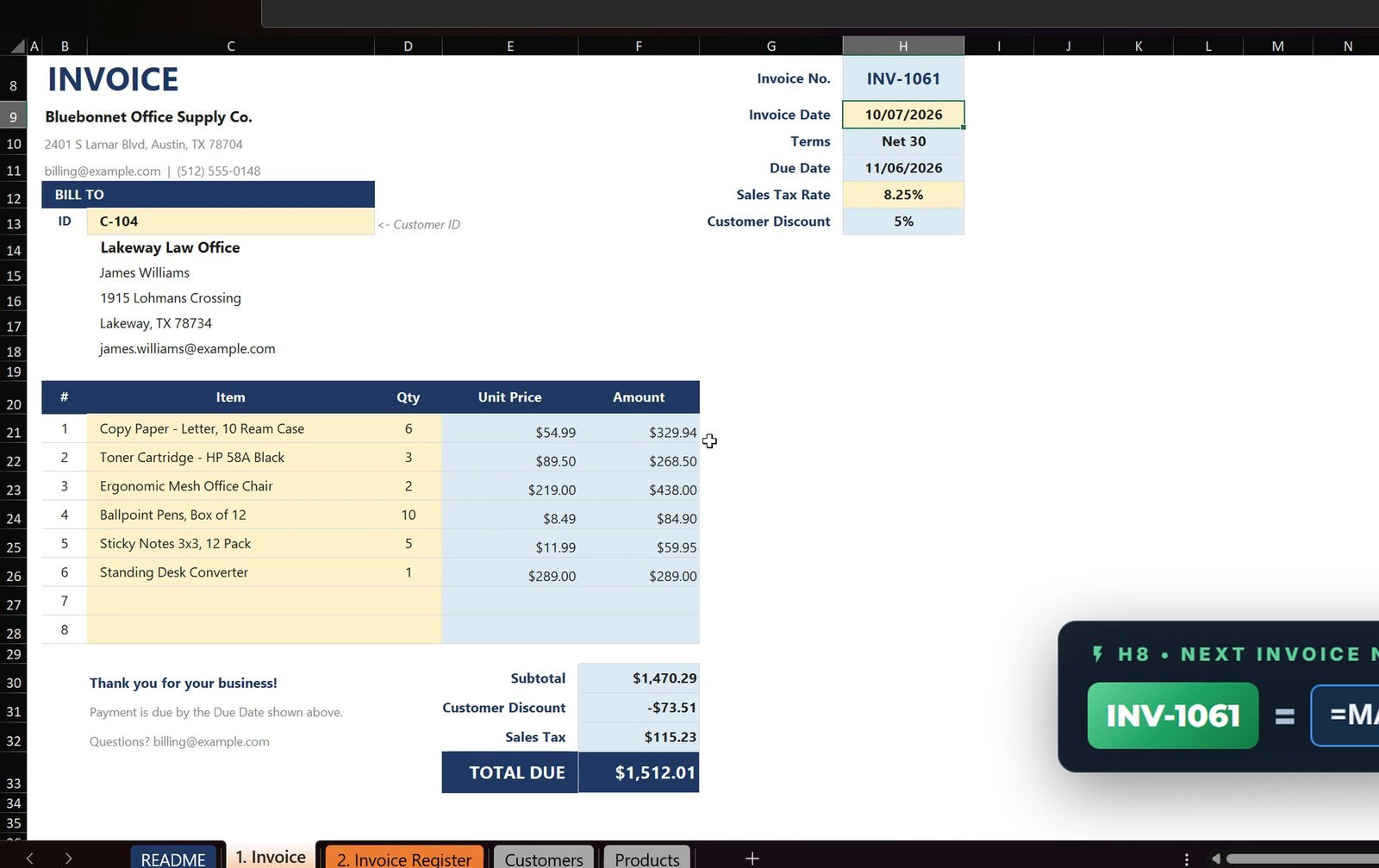 Next invoice number with MAX in Excel