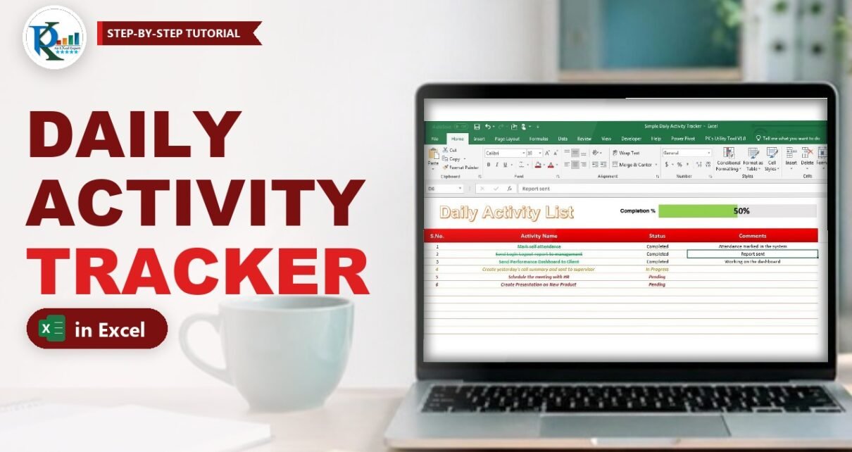 Daily Activity Tracker in Excel with Progress Bar