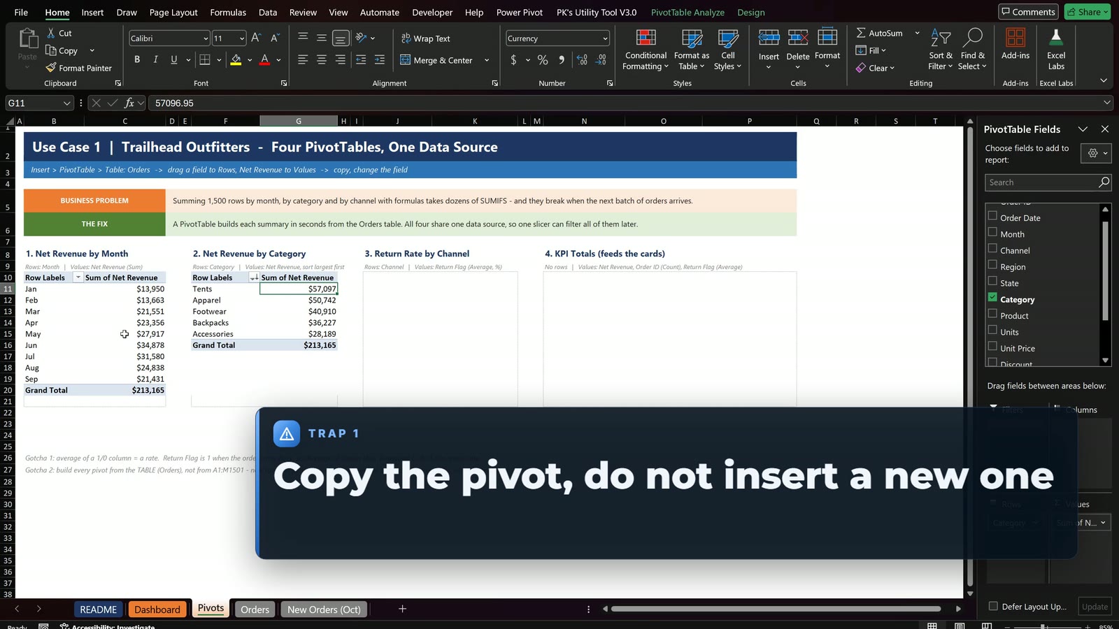 Trap: copy the pivot table, do not insert a new one