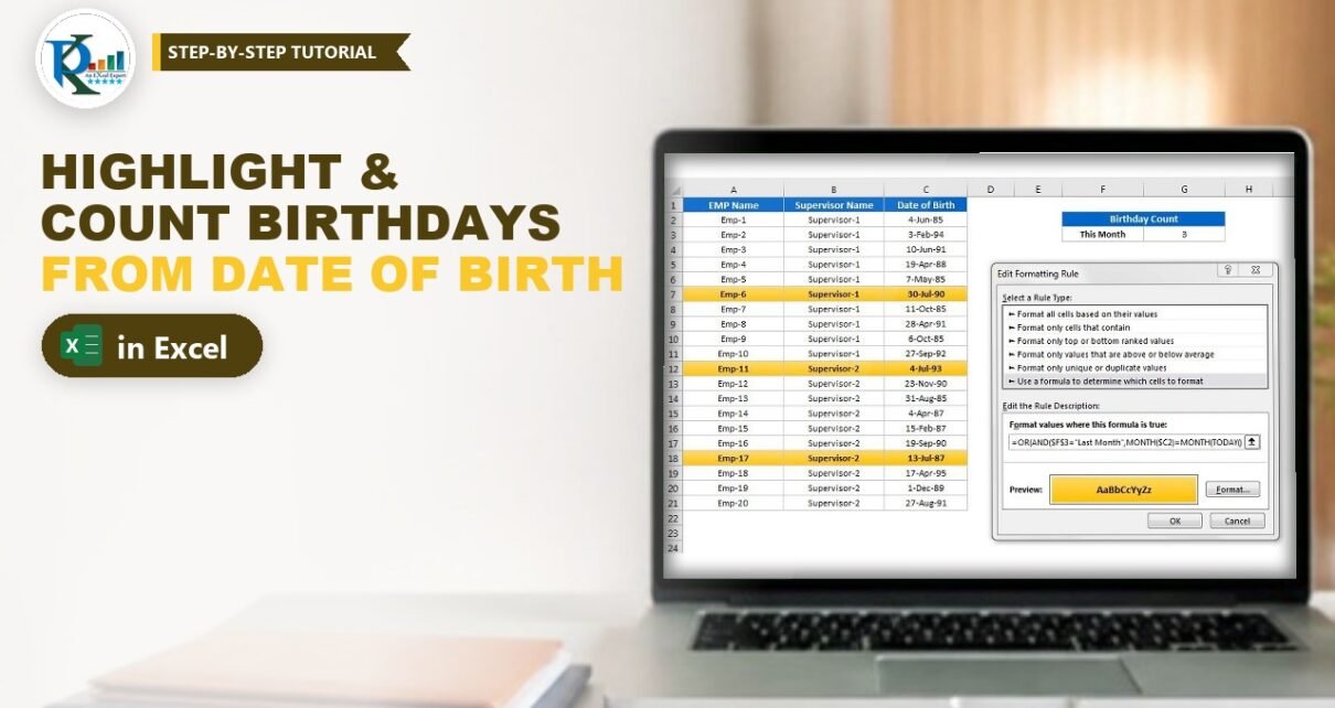 Highlight and Count Birthdays from Date of Birth in Excel