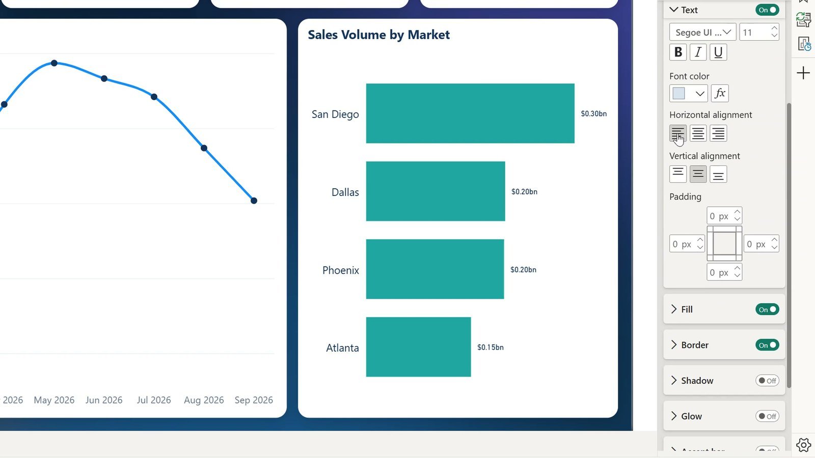 Default state text settings for the Power BI page navigator
