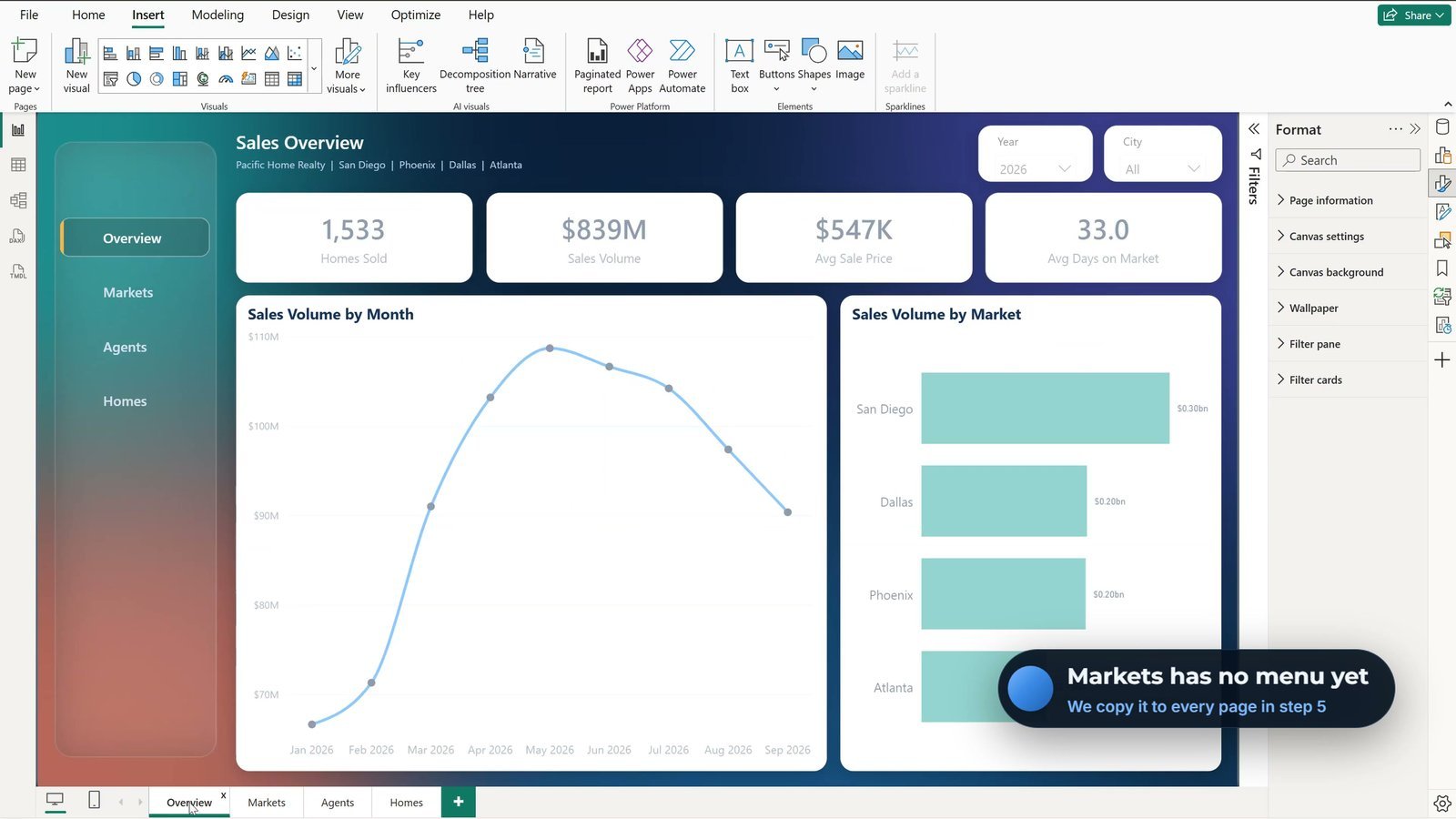 Testing the Power BI page navigator with Ctrl click