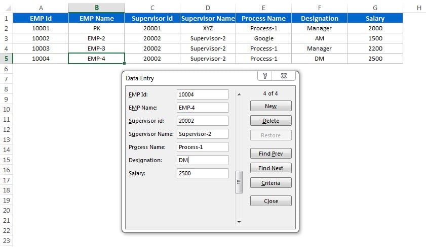 Data Entry Form