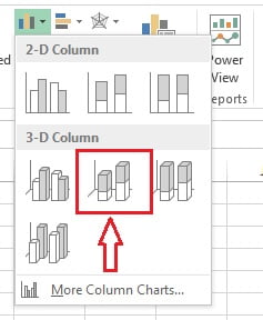Insert 3D stacked column chart