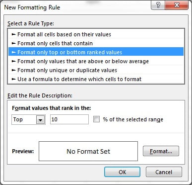More Rule Option for Top/Bottom Rule in Conditional formatting