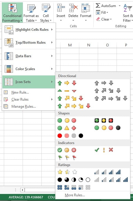 Icon Set option in Conditional Formatting