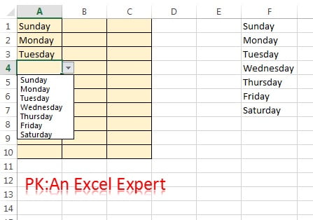Drop down list from Excel Range