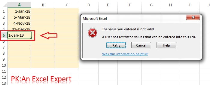 Error on entering invalid value