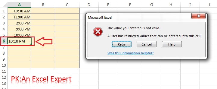 Error while entering invalid value 