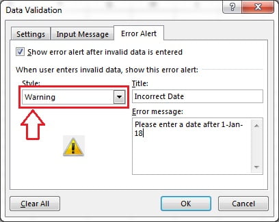 Warning Style Error Message