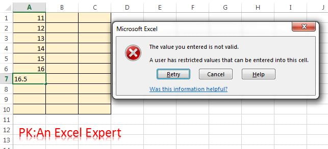 Data validation for whole number