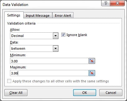 Data Validation for Decimal Number