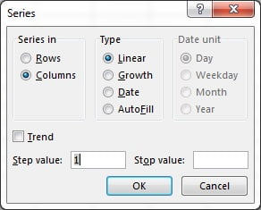 Series Window in Excel