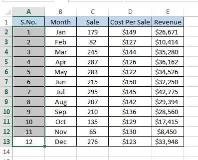 Serial Number by using series fill