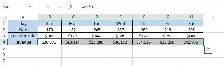 Fill Right the formula