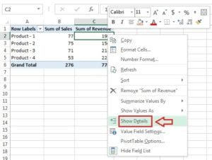 Show data in Pivot table