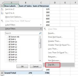 Filter in Pivot table