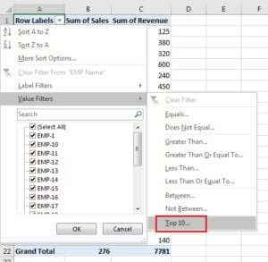 Filter in Pivot table