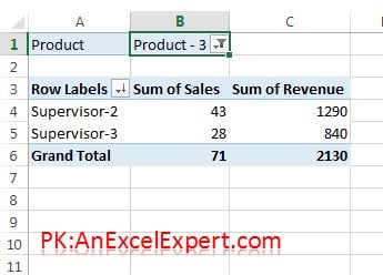 Pivot table after filter by "Product - 3"