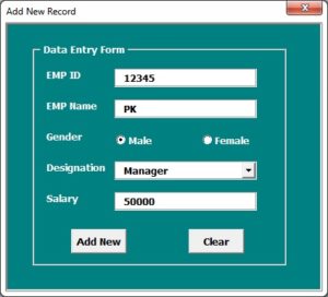 Data Entry form in Excel