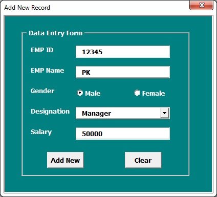 Data Entry Form in Excel